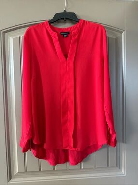 Metaphor Bright Red Split V-Neck Long Sleeve Blouse